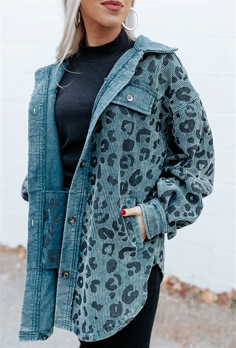 Abrigo de punto con estampado de leopardo informal y elegante para mujer