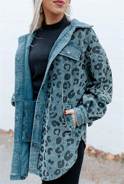 Abrigo de punto con estampado de leopardo informal y elegante para mujer