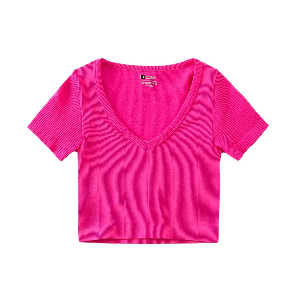 Women Fashion Casual Solid Color V-Neck Short-Sleeve Seamless Yoga Sports T-Shirt