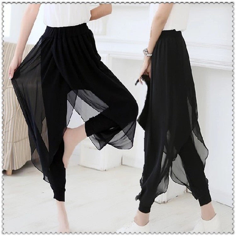Women Summer Casual Solid Color Mesh Harem Pants