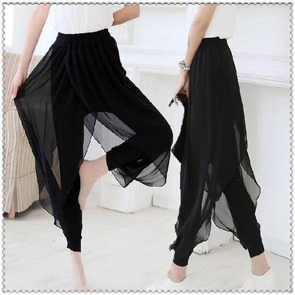 Women Summer Casual Solid Color Mesh Harem Pants