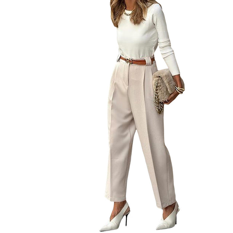 Women Fashion Casual Solid Color High Waist Pants