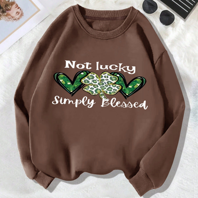 Spring Women Casual Crew Neck Four-Leaf Clover Long Sleeve Sweatshirt