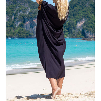 Traje de baño informal de moda para mujer, para vacaciones en la playa, con escote en V y bordado dorado
