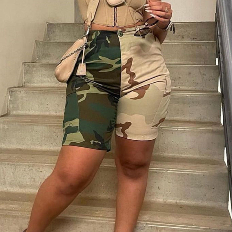 Women Summer Personality Camouflage Matching Color Loose Casual Shorts