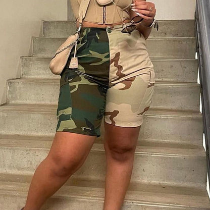 Women Summer Personality Camouflage Matching Color Loose Casual Shorts