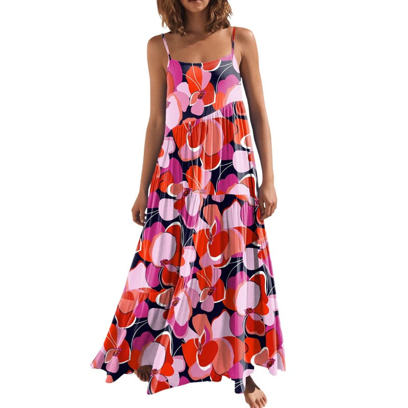 Women Casual Sleeveless Summer Loose Ruffled Solid Color Dress