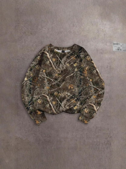 Women Casual Loose Camouflage Pattern Printed V-Neck Long Sleeve Sweatshirt