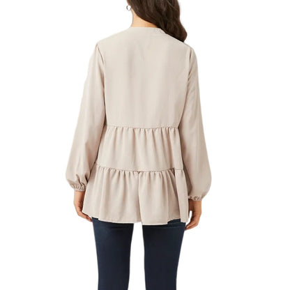 Pregnant Women Casual Solid Color V-Neck Long Sleeve Cotton Breastfeeding Top