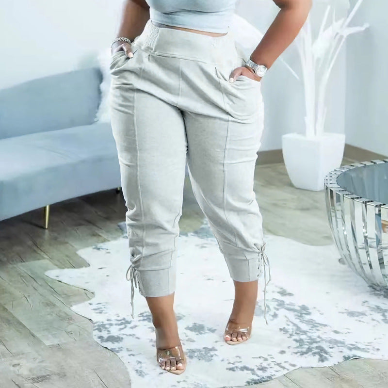 Casual Women Athleisure Solid Color Lace-Up Pants
