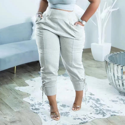 Casual Women Athleisure Solid Color Lace-Up Pants