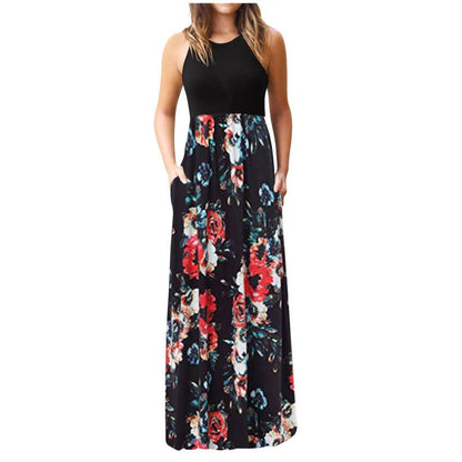 Women Fashion Casual Floral Printing Maxi Dress