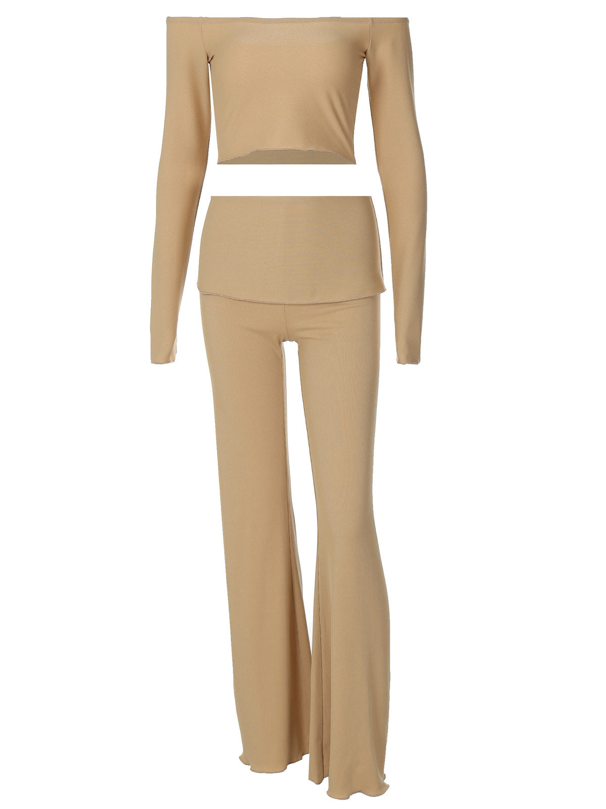 Conjunto deportivo informal de manga larga para mujer, pantalones cortos con hombros descubiertos, para otoño