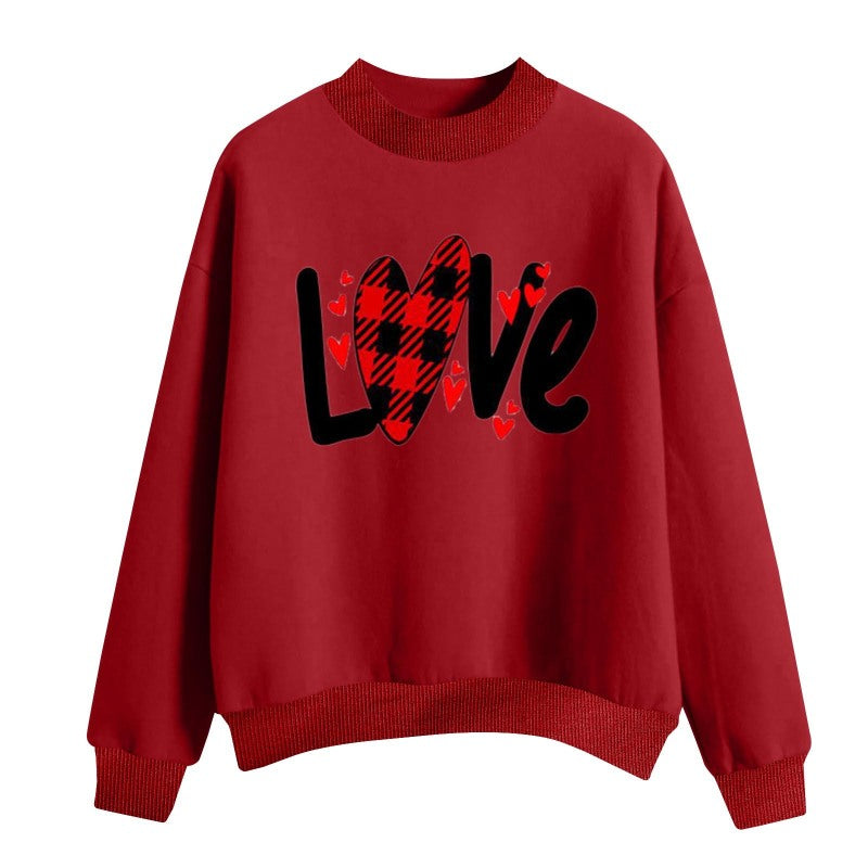 Sudadera holgada informal de San Valentín para mujer, con estampado de corazón y letras de amor, cuello redondo y manga larga
