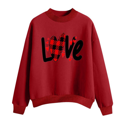 Sudadera holgada informal de San Valentín para mujer, con estampado de corazón y letras de amor, cuello redondo y manga larga