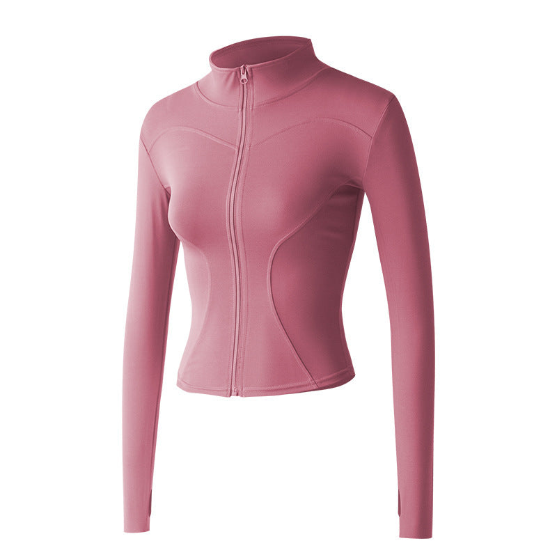 Ropa deportiva para mujer, chaqueta informal de cuello alto para correr, top ajustado de yoga de secado rápido