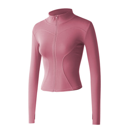 Ropa deportiva para mujer, chaqueta informal de cuello alto para correr, top ajustado de yoga de secado rápido