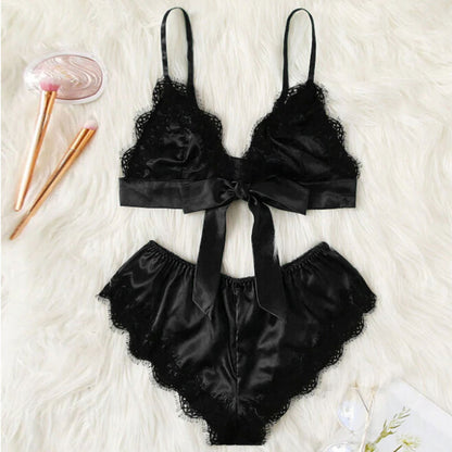 Conjunto de pijama informal sin mangas con encaje y pantalones cortos para mujer, con bloques de color y estilo vanguardista