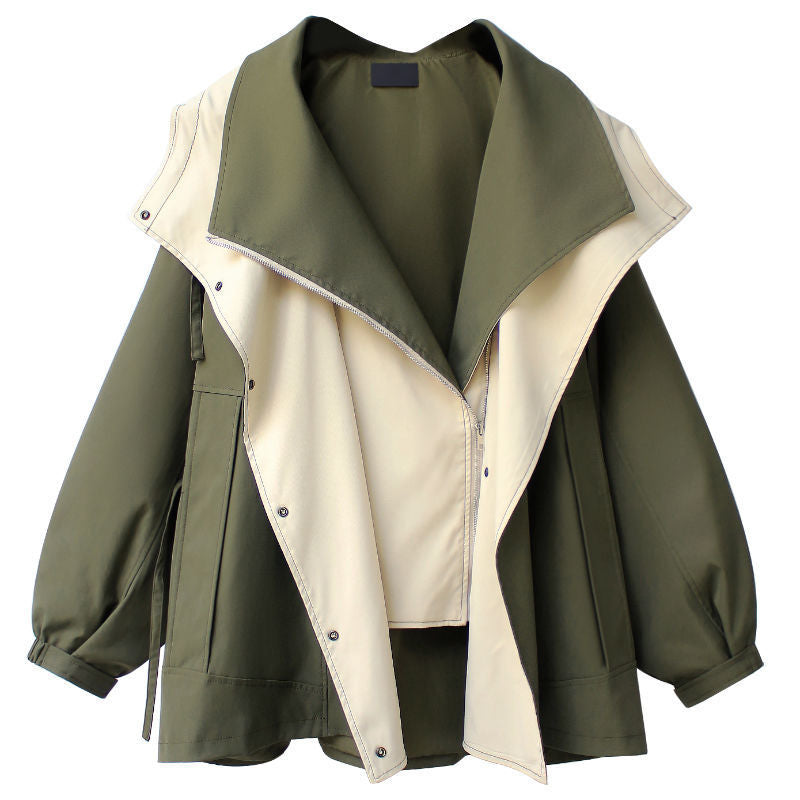Gabardina de longitud media para mujer, estilo urbano, informal, con bloques de color, para invierno y otoño