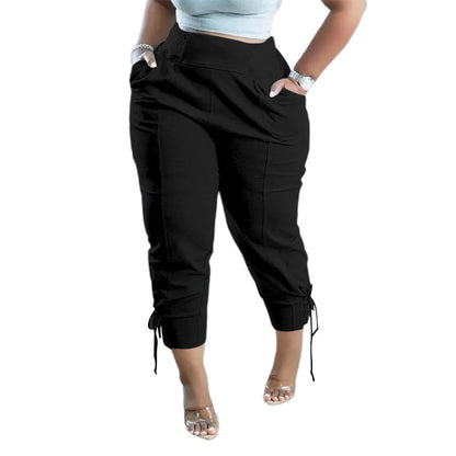 Casual Women Athleisure Solid Color Lace-Up Pants