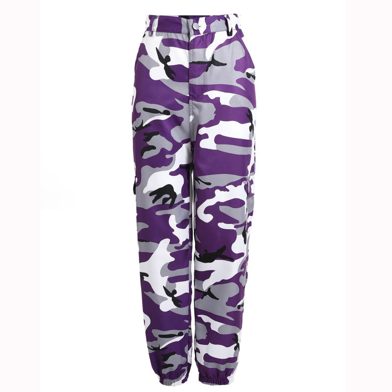 Pantalones cargo casuales con estampado de camuflaje para mujer