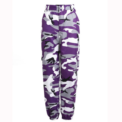 Pantalones cargo casuales con estampado de camuflaje para mujer