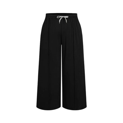 Plus Size Women Elastic Casual Office Drawstring High Waist Straight Trousers