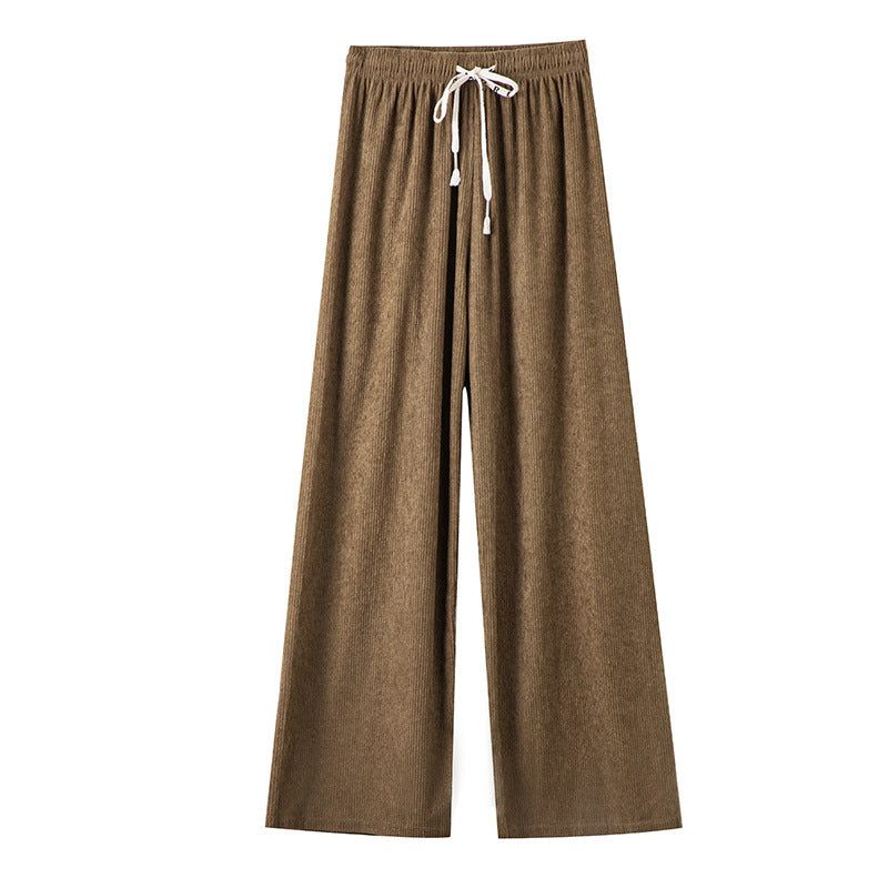 Women Loose Casual High Waist Solid Color Corduroy Wide-Leg Pants