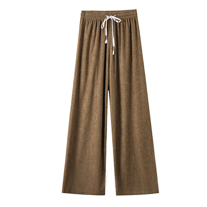 Women Loose Casual High Waist Solid Color Corduroy Wide-Leg Pants