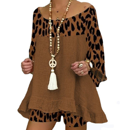 Conjunto de dos piezas con top y pantalones cortos con estampado de leopardo para mujer