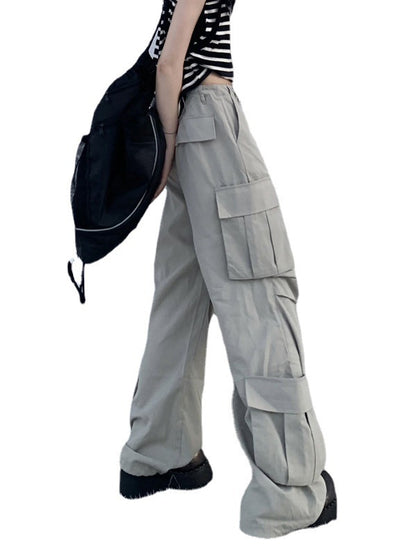 Pantalones cargo anchos, rectos, holgados e informales de color liso para mujer