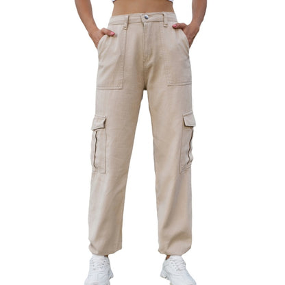 Women Fashion Casual High Waist Denim Cargo Pants