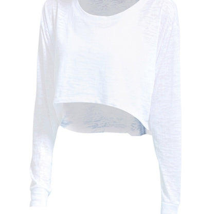 Top deportivo corto informal, holgado, transpirable, de color sólido y manga larga para mujer
