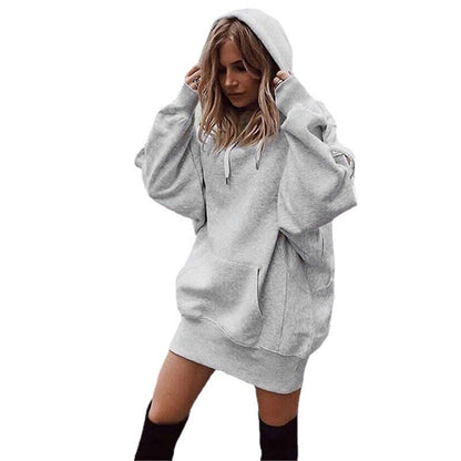 Sudadera con capucha holgada con bolsillo, color liso, básica, deportiva e informal para mujer