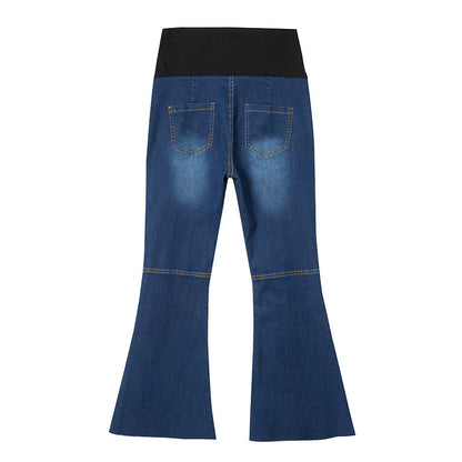 Pantalones vaqueros de maternidad acampanados, informales, elásticos y a la moda para embarazadas