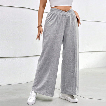 Plus Size Women Autumn Winter Elastic Waist Casual Wide Leg Pants