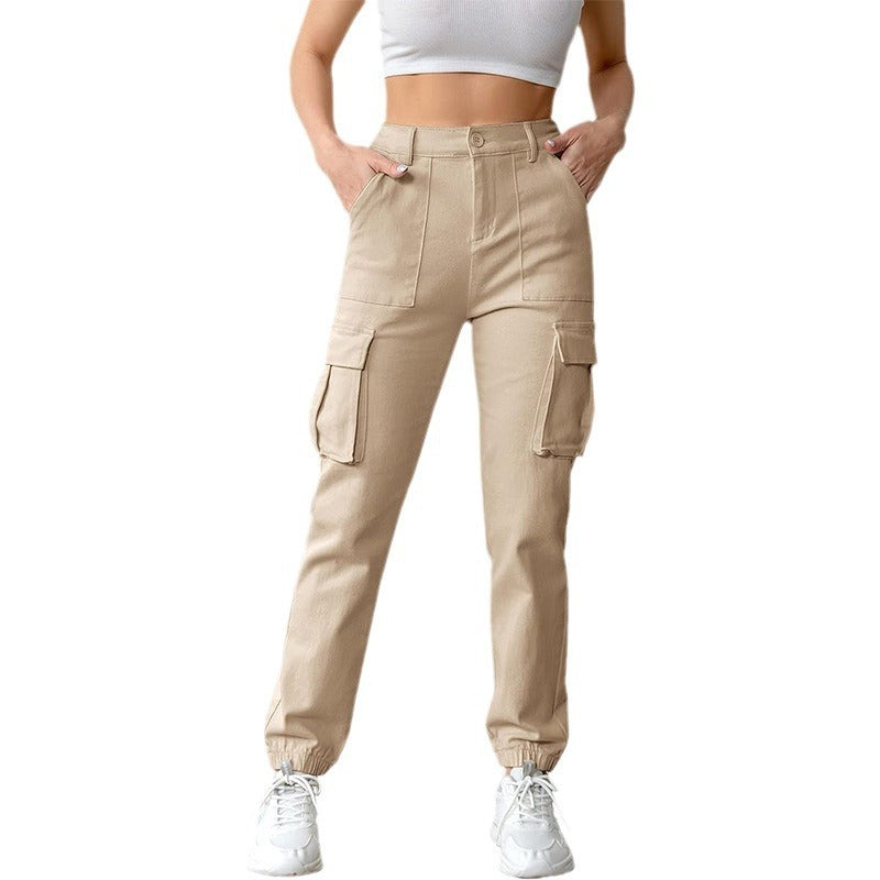 Women Fashion Casual Solid Color Jogger Cargo Pants