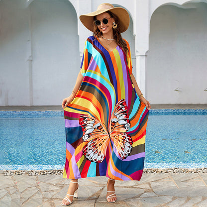 Traje de baño con estampado de mariposas multicolor para mujer, ideal para vacaciones informales en la playa