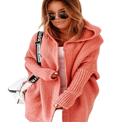 Cárdigan de punto holgado, suave y con capucha, de manga larga, color liso, informal, para mujer