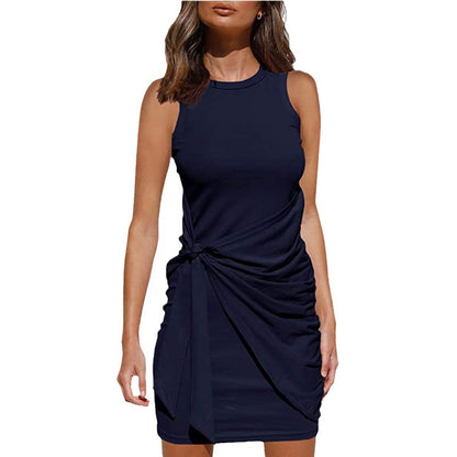 Vestido casual sin mangas de color sólido para mujer