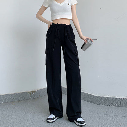 Pantalones casuales de cintura alta, rectos y sueltos de secado rápido para mujer