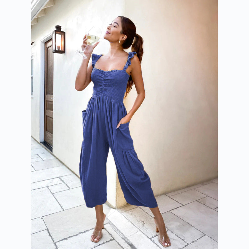 Women'S Casual Solid Color Straight Leg Jumpsuit