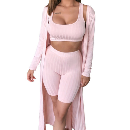 Women Vest Top And Sports Shorts Casual Three-Piece Set