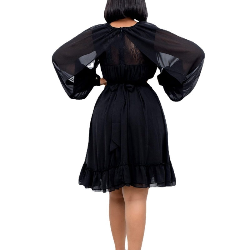 Vestido informal de malla de manga larga para mujer, talla grande, en oferta