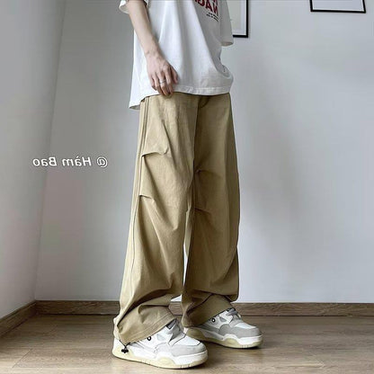 Women Fashion Casual Solid Color Loose Straight Pants