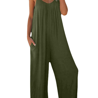 Women'S Fashion Casual Solid Color Pocket Suspender Jumpsuit