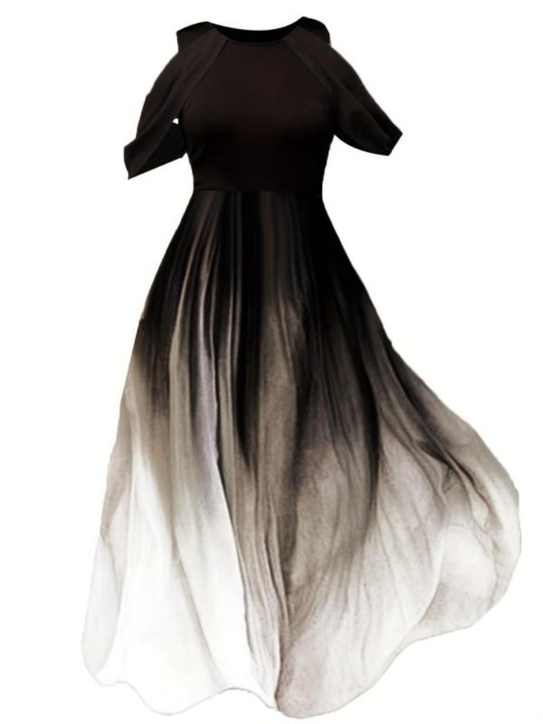 Women Fashion Casual Gradient Print Maxi Dress
