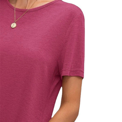 Summer Women Basic Casual Short Sleeve Solid Color Side-slit Dress