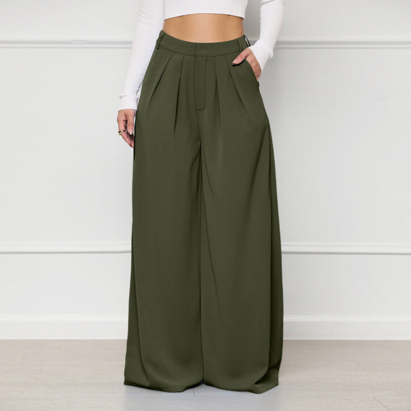 Women Solid Color High Waist Loose Casual Fashion Wide Leg Pants