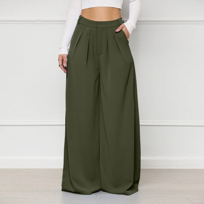 Women Solid Color High Waist Loose Casual Fashion Wide Leg Pants